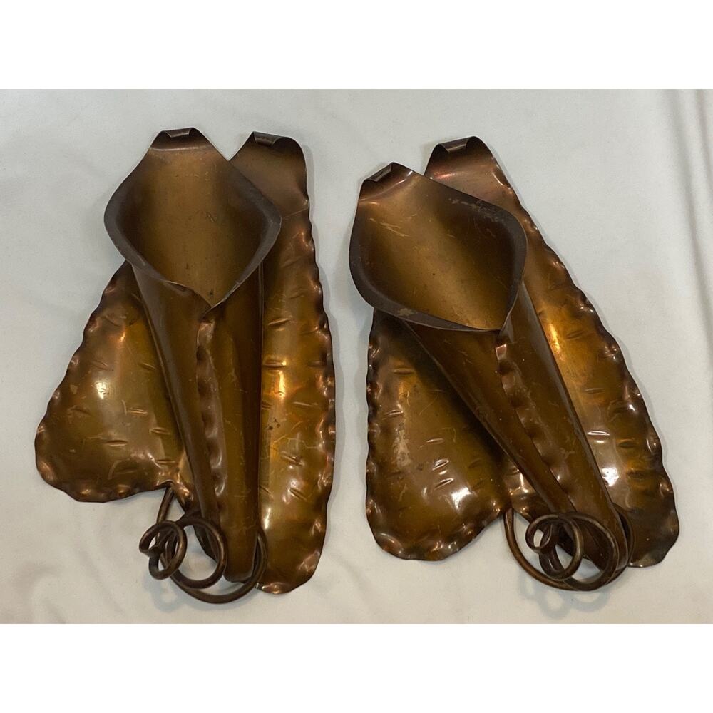 Two Gregorian Copper #803 Craftsmen Handmade Vintage Wall Pockets Sconces 9.5"H
